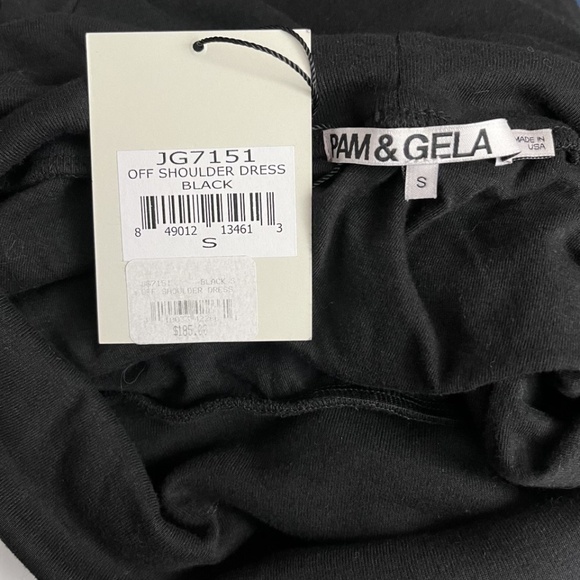 Pam & Gela Off the Shoulder Black Dress Side Ruching Size Small NWT Baddie - Picture 7 of 11